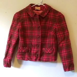 Girls Pink and Green Plaid 100% Wool Jacket